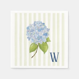 Personlig blå hortensia grön rand monogram pappersservett