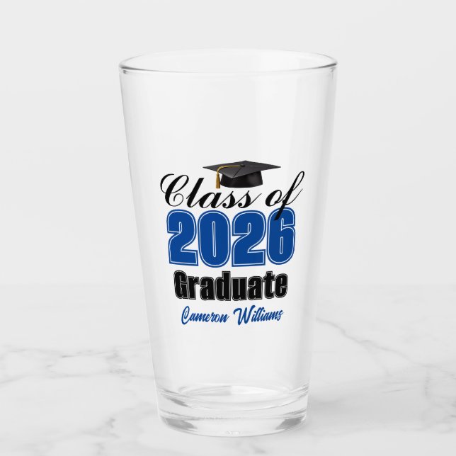 Personlig blå klass 2026-examensfest glaskopp (Framsida)