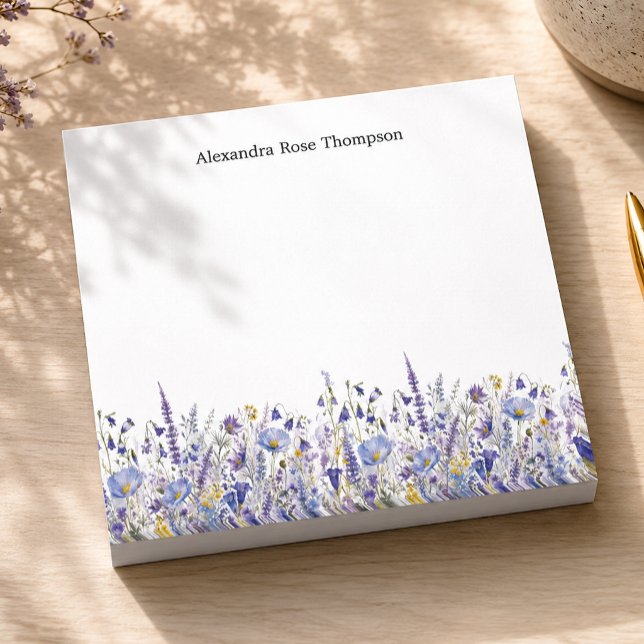 Personlig blå lila vildblomma akvarell  post-it block (Skapare uppladdad)