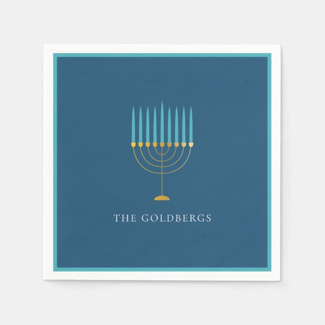 Personlig blå Menorah Hanukkah-firande  Pappersservett (Framsidan)