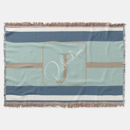 Personlig blå mint tan randig monogram kust filt