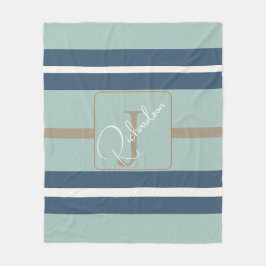 Personlig blå mint tan randig monogram kust fleecefilt