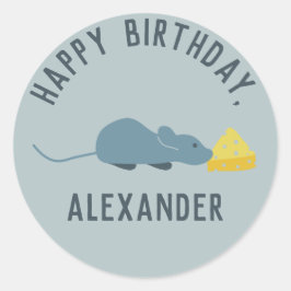 Personlig blå mus och ost runt klistermärke