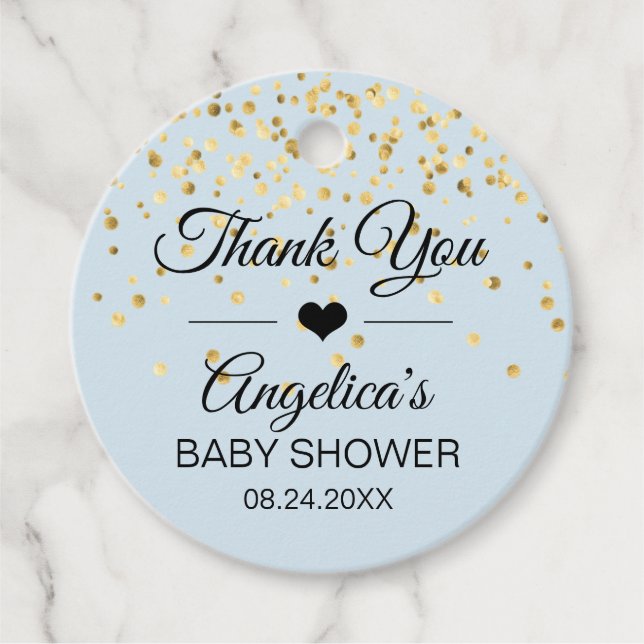 Personlig blå och gul bröllops- baby shower gåvor etiketter (Framsida)
