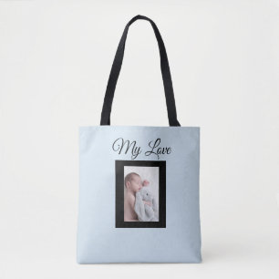 Personlig blå och svart baby-foto Tote Bag Tygkasse