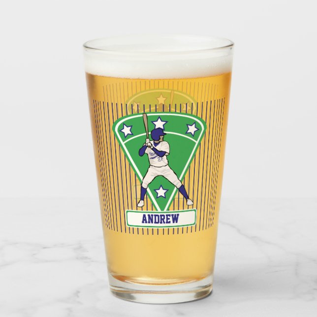 Personlig blå och vit baseboll glaskopp (Framsida fylld)