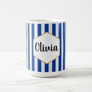 Personlig blå och vit randig kaffemugg