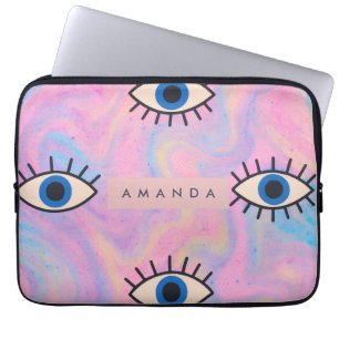 Personlig blå ond ögon Pop Art på pastell virvel Laptop Fodral