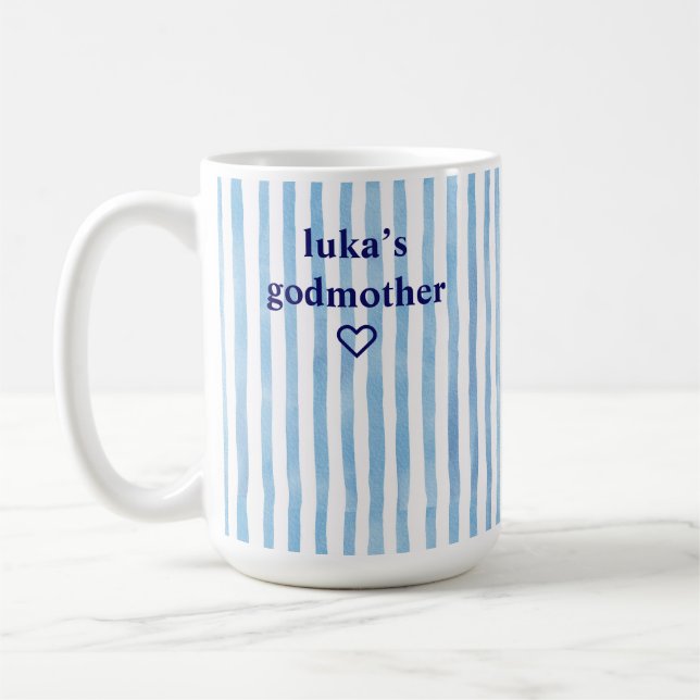 Personlig blå randig gudmor kaffemugg (Vänster)