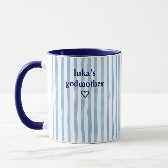 Personlig blå randig gudmor mugg (Vänster)