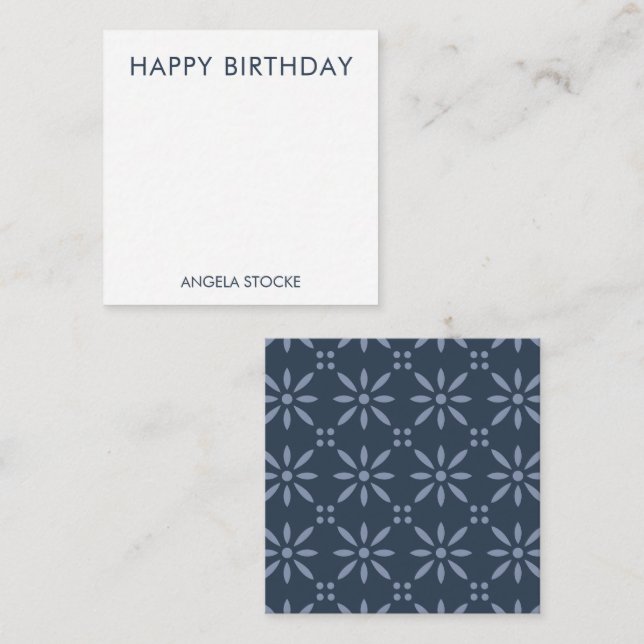Personlig Blå Retro Blomma Anteckningskort (Fram/baksida)