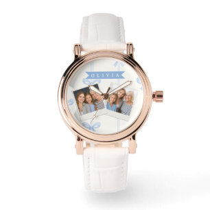 Personlig Blå Rosett Coquette Namn Estetik Armbandsur