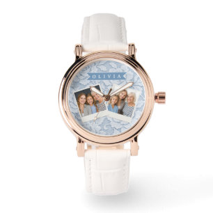 Personlig Blå Spets Blommig Elegant Romantisk Armbandsur