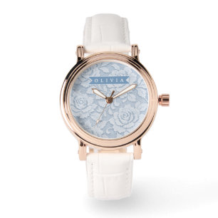 Personlig Blå Spets Blommig Elegant Romantisk Armbandsur
