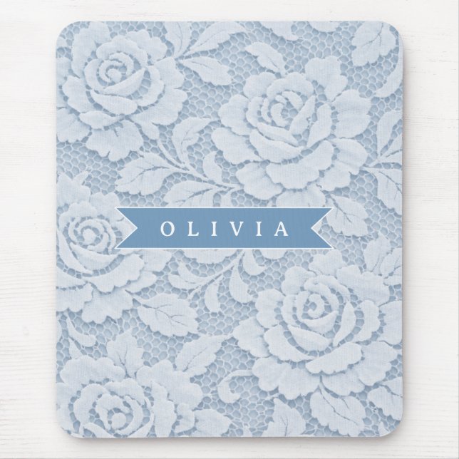 Personlig Blå Spets Blommig Elegant Romantisk Musmatta (Framsidan)