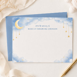 Personlig blå tackkort för baby shower anteckningskort