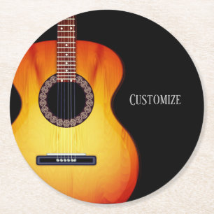 Personlig Black Acoustic Guitar Underlägg Papper Rund
