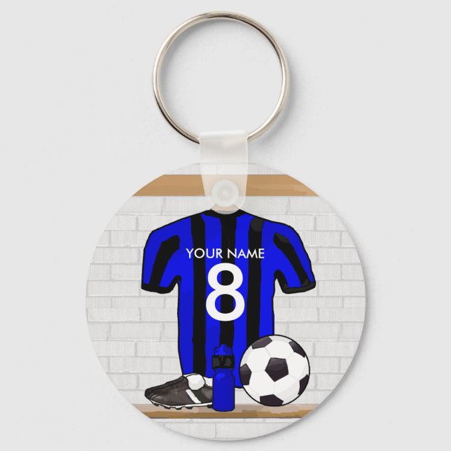Personlig Black and Blue Football Ocer Jersey Nyckelring (Framsida)