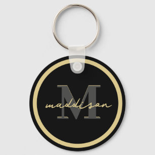 Personlig Black and Gold Foil Namnteckning Namn Nyckelring
