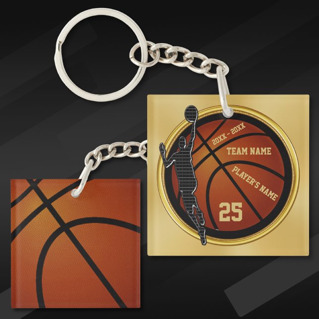 Personlig Black and Guld, Basketball Gifts, (Cool gifts for basketball players. Personalised basketball keyrings. Senior night basketball gifts.)