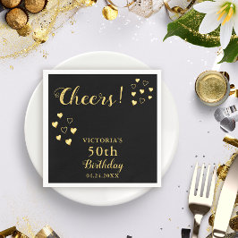 Personlig Black and Guld Cheers 50:e födelsedagen Pappersservett