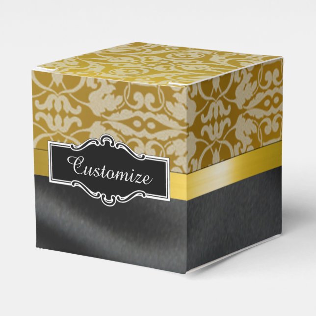 Personlig Black and Guld Damask Cube Box Presentaskar (Framsidan Sidan)