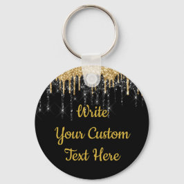 Personlig Black and Guld Glitter Drip Anpassningsb Nyckelring