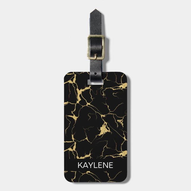 Personlig Black and Guld Marble Luggage Tag Bagagebricka (Vertikal Framsida)