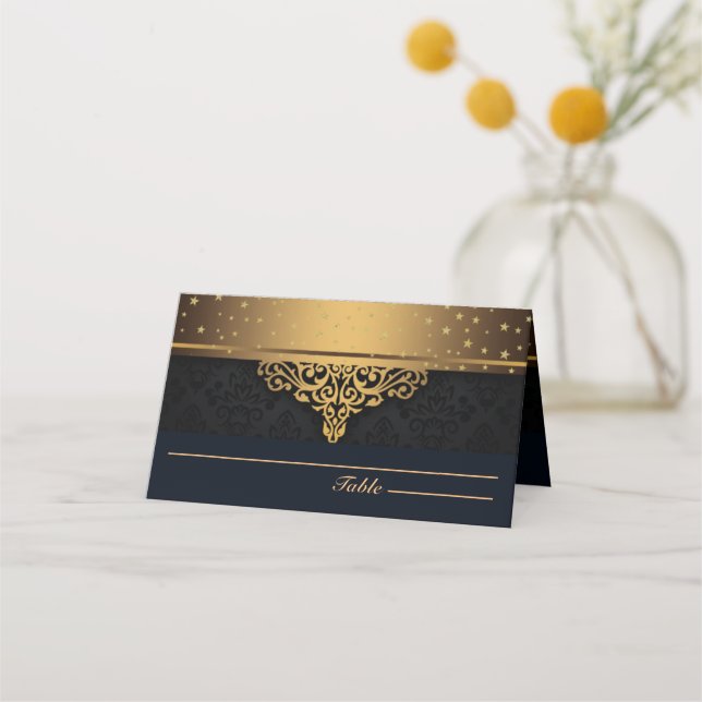 Personlig Black and Guld Place Card Placeringskort (Framsida)