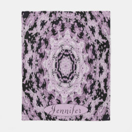 Personlig Black and Lavender Blommigt Mandala Fleecefilt