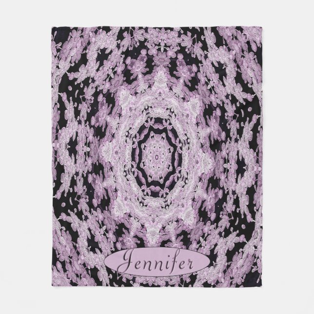Personlig Black and Lavender Blommigt Mandala Fleecefilt (Framsidan)