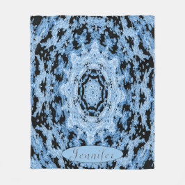 Personlig Black and Light Blue Blommigt Mandala Fleecefilt