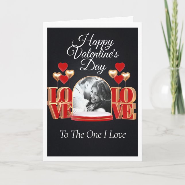 Personlig Black and Red Valentine Photo Card Kort (Framsida)