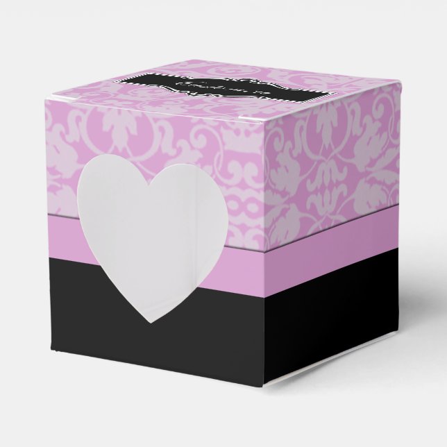 Personlig Black and Rosa Damask Heart Box Presentaskar (Framsidan Sidan)