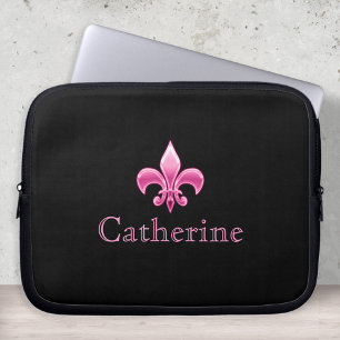 Personlig Black and Rosa Fleur De Lis Laptop Sleeve