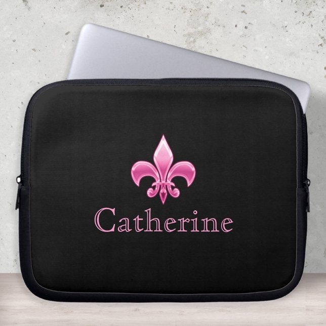 Personlig Black and Rosa Fleur De Lis Laptop Sleeve (Skapare uppladdad)