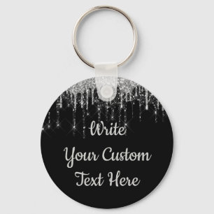Personlig Black and Silver Glitter Drip Anpassning Nyckelring