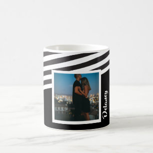 Personlig Black and Stripe Mönster Photo Kaffemugg
