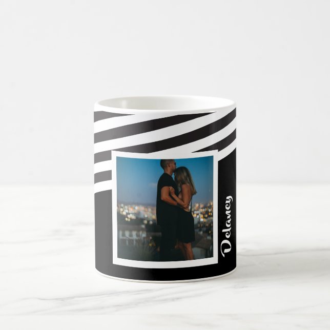 Personlig Black and Stripe Mönster Photo Kaffemugg (Center)