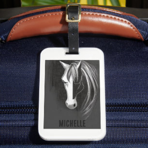 Personlig Black and White Abstrakt Horse Bagagebricka