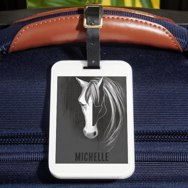 Personlig Black and White Abstrakt Horse Bagagebricka (Framsida Insitu 2)