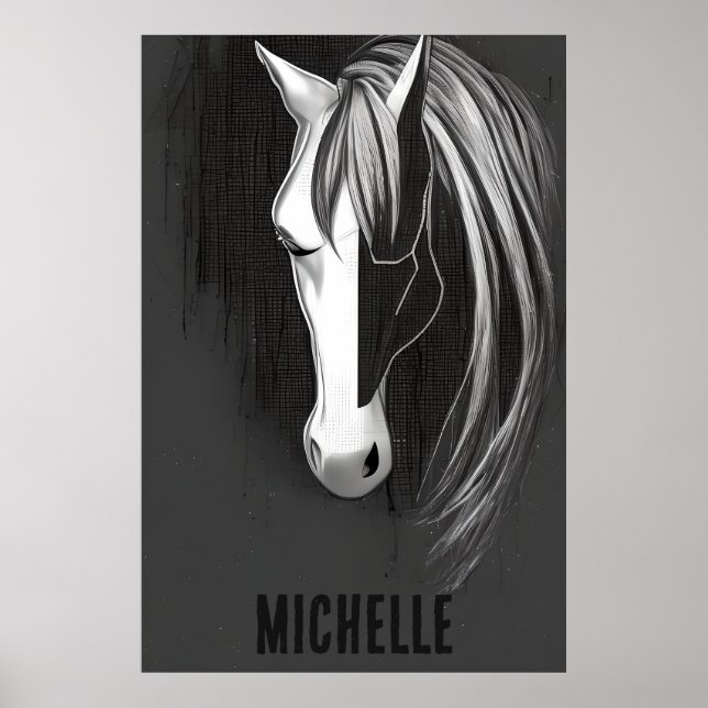 Personlig Black and White Abstrakt Horse Poster (Framsidan)