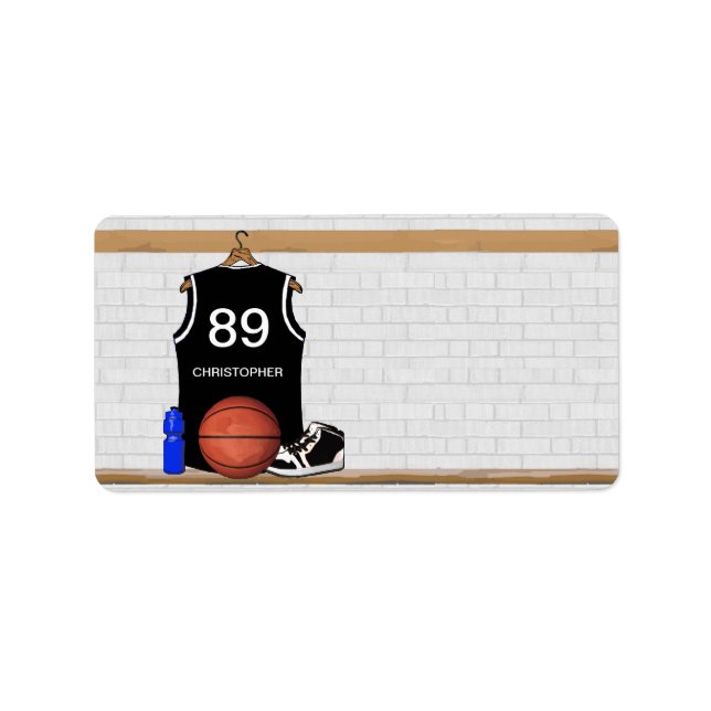 Personlig Black and White Basketball Jersey Adressetikett (Framsidan)