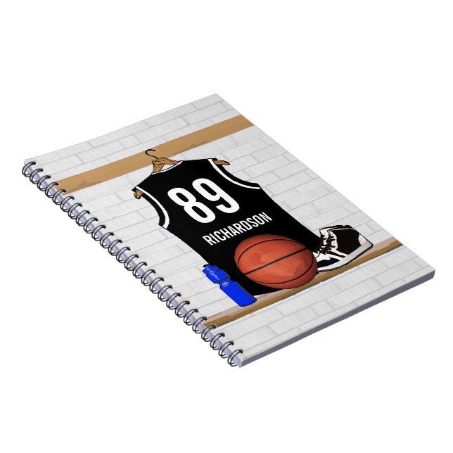 Personlig Black and White Basketball Jersey Anteckningsbok (Högra Sidan)