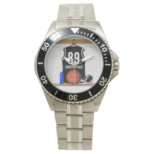 Personlig Black and White Basketball Jersey Armbandsur