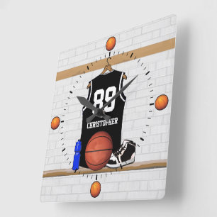 Personlig Black and White Basketball Jersey Fyrkantig Klocka