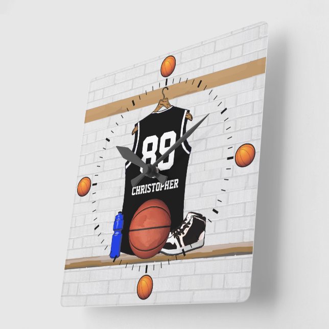 Personlig Black and White Basketball Jersey Fyrkantig Klocka (Vinkel)