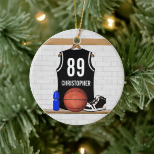Personlig Black and White Basketball Jersey Julgransprydnad Keramik
