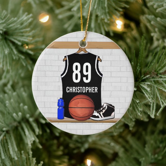 Personlig Black and White Basketball Jersey Julgransprydnad Keramik (Träd)