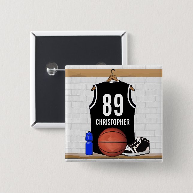 Personlig Black and White Basketball Jersey Knapp (Framsida & baksida)